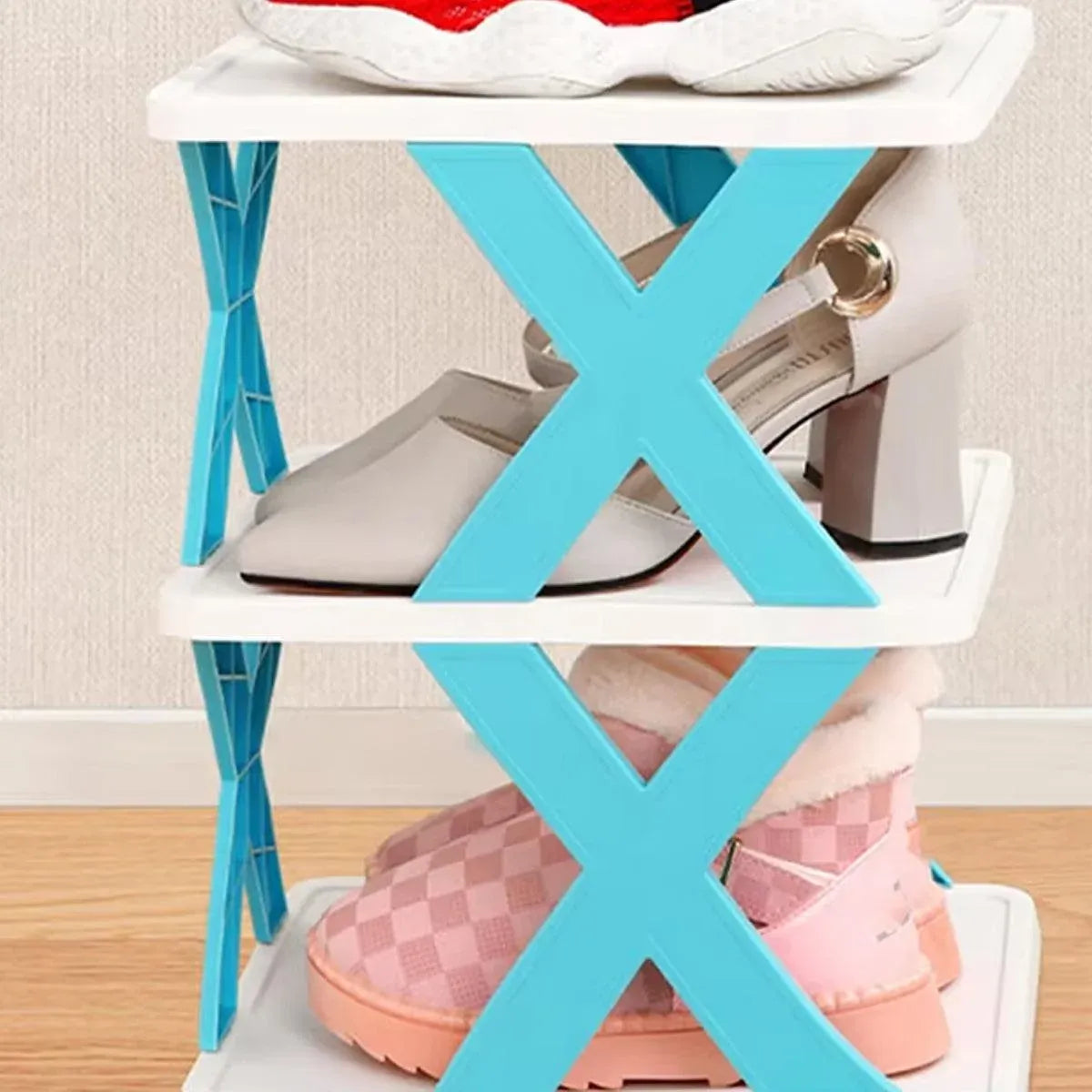 6/7 Tier Shoe Rack Space Saving Small Shoe Cabinet Storage Shelf Organizer - Orange-7 Layer