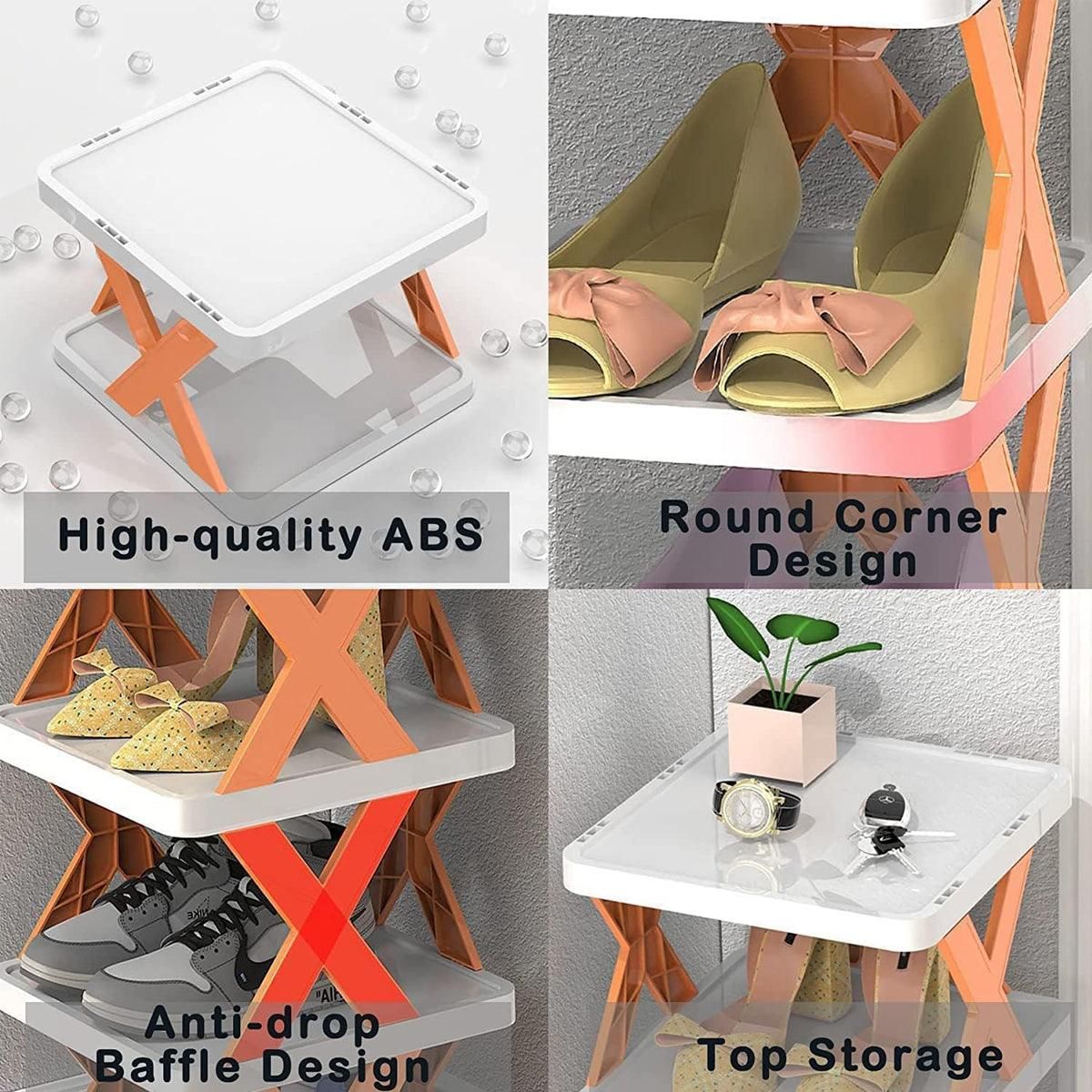 6/7 Tier Shoe Rack Space Saving Small Shoe Cabinet Storage Shelf Organizer - Orange-7 Layer