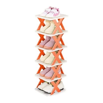 6/7 Tier Shoe Rack Space Saving Small Shoe Cabinet Storage Shelf Organizer - Orange-7 Layer