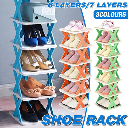 6/7 Tier Shoe Rack Space Saving Small Shoe Cabinet Storage Shelf Organizer - Orange-7 Layer