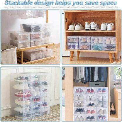 20x Clear Shoe Storage Box Foldable Stackable Plastic Shoe Boxes