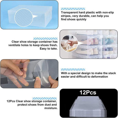 20x Clear Shoe Storage Box Foldable Stackable Plastic Shoe Boxes