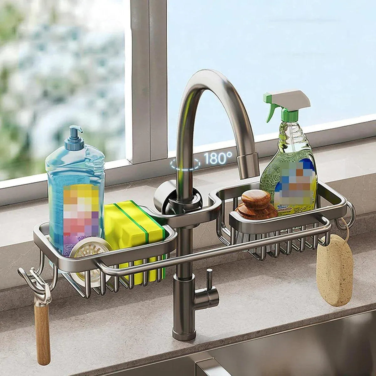 Multifunctional Faucet Shelf Kitchen Storage Sink Draining Basket Household Rack - Grey