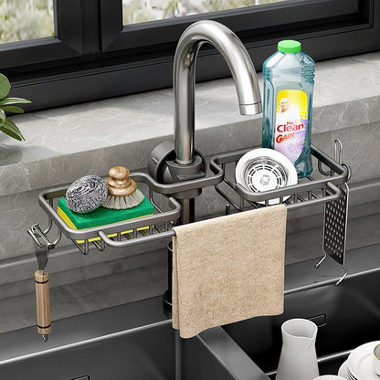 Multifunctional Faucet Shelf Kitchen Storage Sink Draining Basket Household Rack - Grey