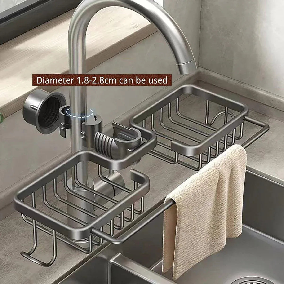 Multifunctional Faucet Shelf Kitchen Storage Sink Draining Basket Household Rack - Silver