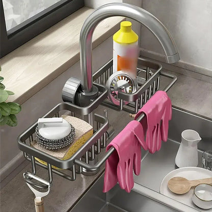Multifunctional Faucet Shelf Kitchen Storage Sink Draining Basket Household Rack - Silver