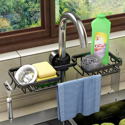 Multifunctional Faucet Shelf Kitchen Storage Sink Draining Basket Household Rack - Silver