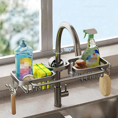 Multifunctional Faucet Shelf Kitchen Storage Sink Draining Basket Household Rack - Silver