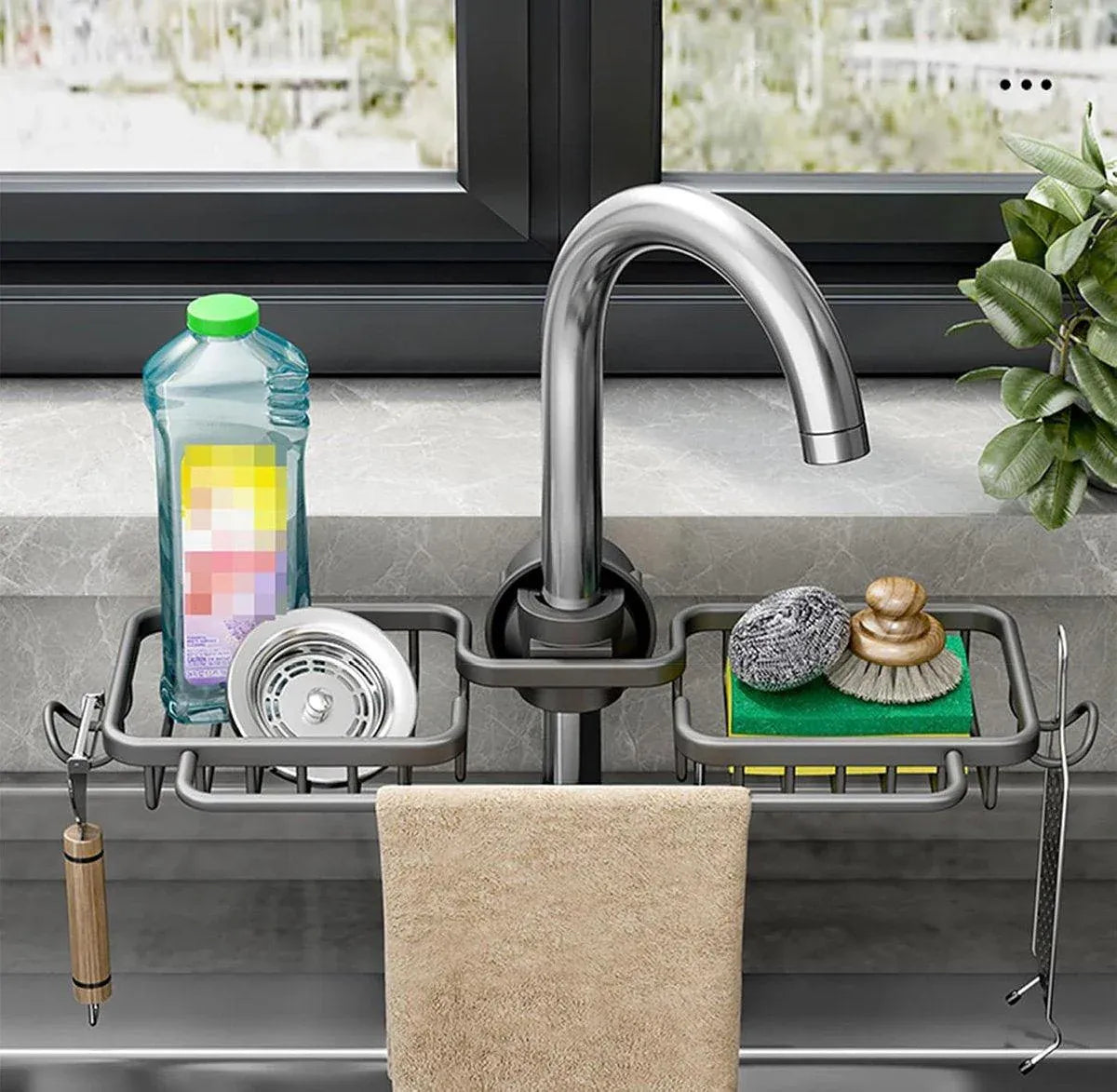Multifunctional Faucet Shelf Kitchen Storage Sink Draining Basket Household Rack - Silver