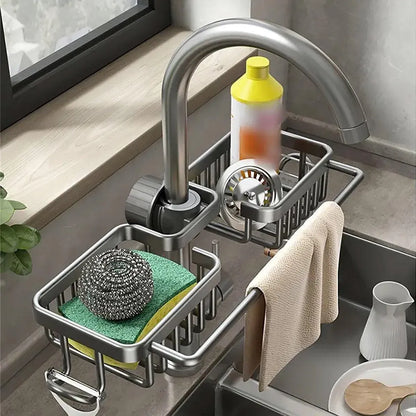 Multifunctional Faucet Shelf Kitchen Storage Sink Draining Basket Household Rack - Silver