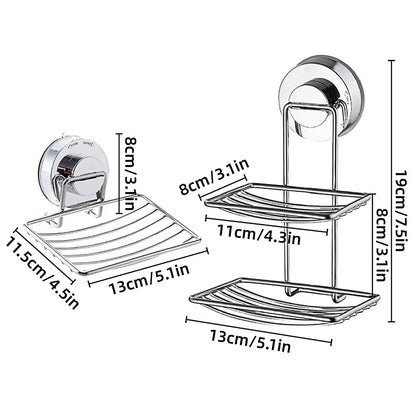 Shower Bar Holder Suction Basket Wall Mounted Stainless Steel Bathroom Soap Dish - Double Layer