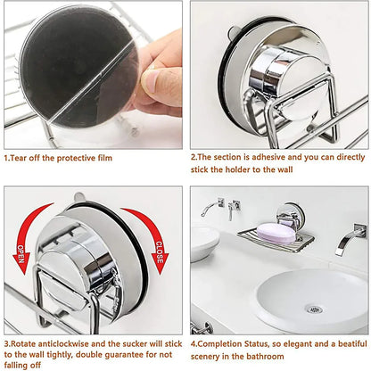 Shower Bar Holder Suction Basket Wall Mounted Stainless Steel Bathroom Soap Dish - Double Layer