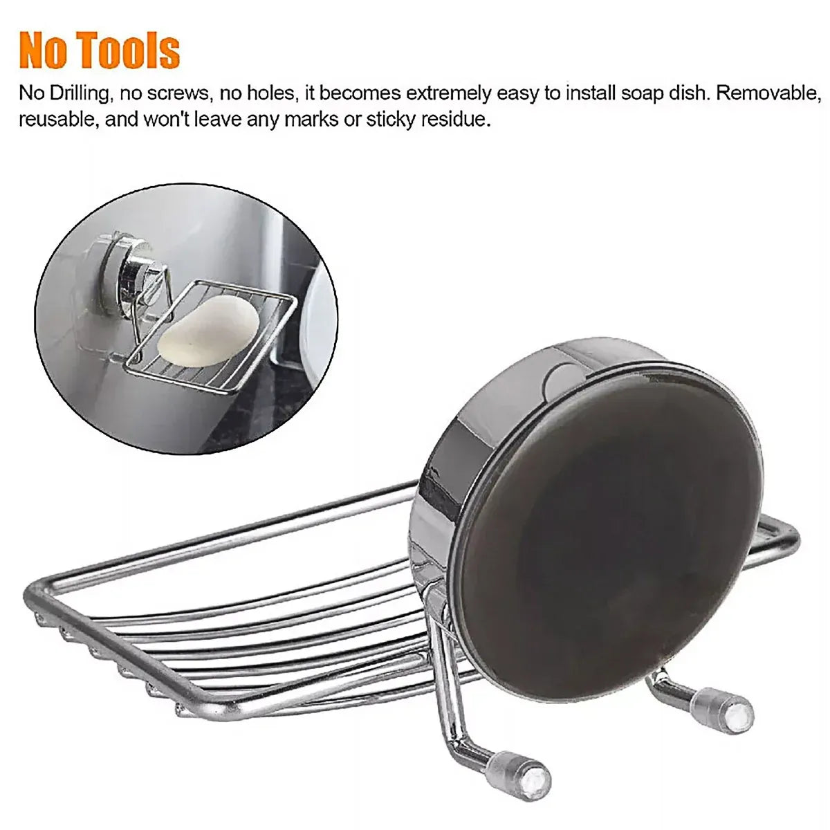 Shower Bar Holder Suction Basket Wall Mounted Stainless Steel Bathroom Soap Dish - Double Layer