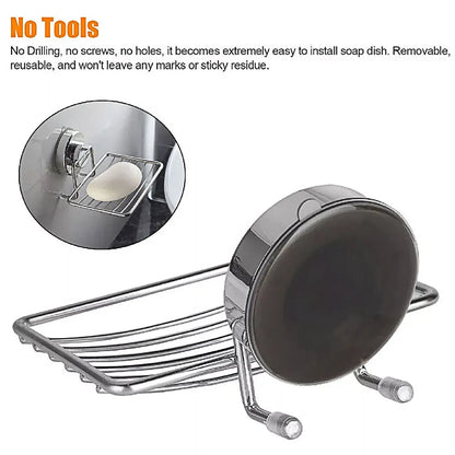Shower Bar Holder Suction Basket Wall Mounted Stainless Steel Bathroom Soap Dish - Double Layer