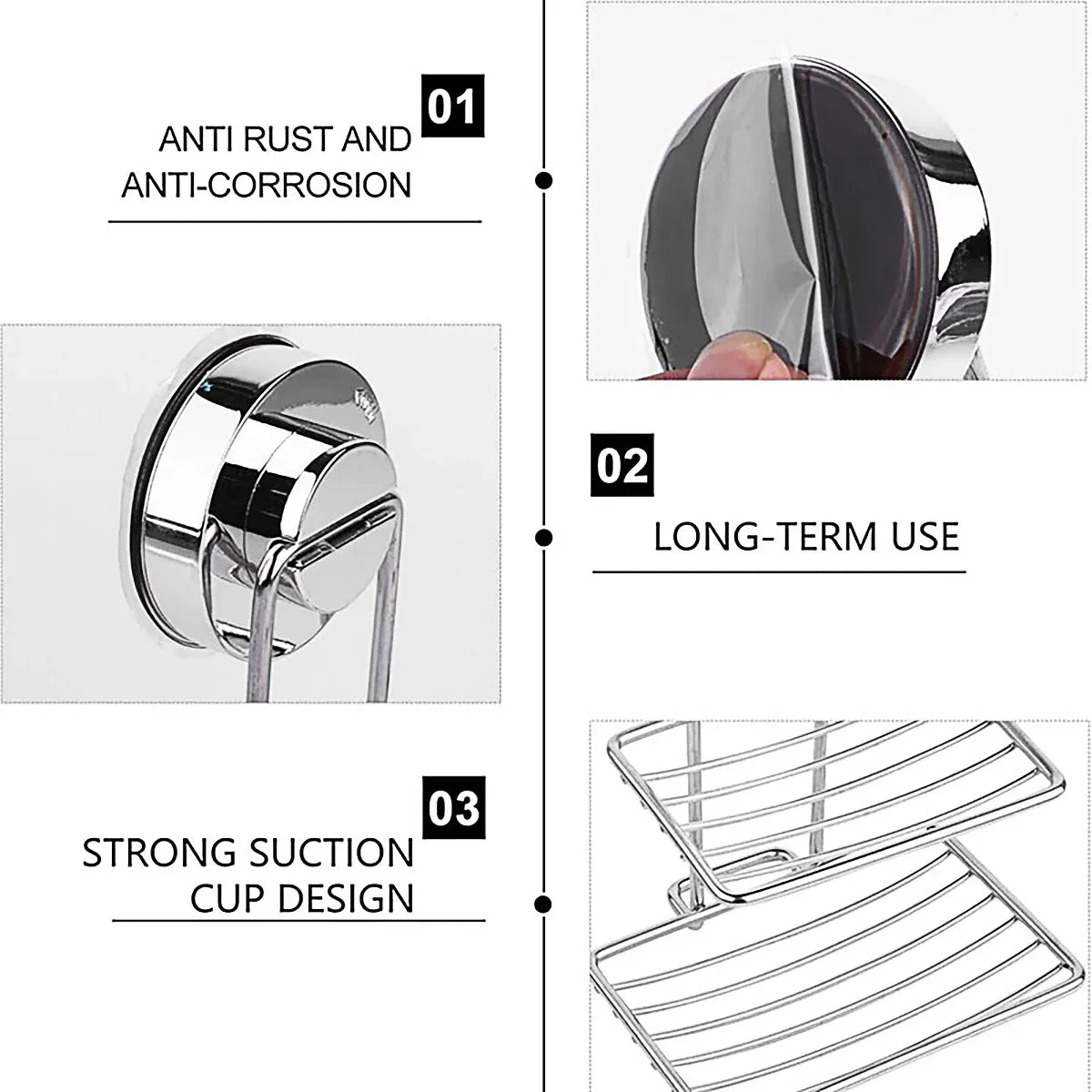 Shower Bar Holder Suction Basket Wall Mounted Stainless Steel Bathroom Soap Dish - Double Layer