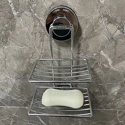 Shower Bar Holder Suction Basket Wall Mounted Stainless Steel Bathroom Soap Dish - Double Layer