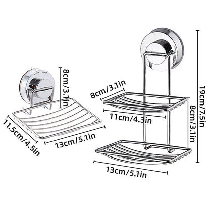Shower Bar Holder Suction Basket Wall Mounted Stainless Steel Bathroom Soap Dish - Double Layer