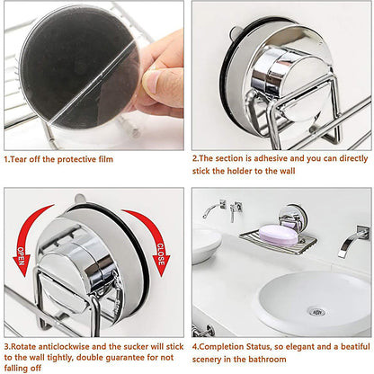 Shower Bar Holder Suction Basket Wall Mounted Stainless Steel Bathroom Soap Dish - Double Layer