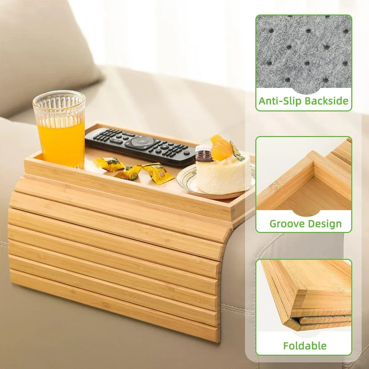 Sofa Armrest Foldable Tray Organizer Dinner Plate Storage Tray Multi-purpose