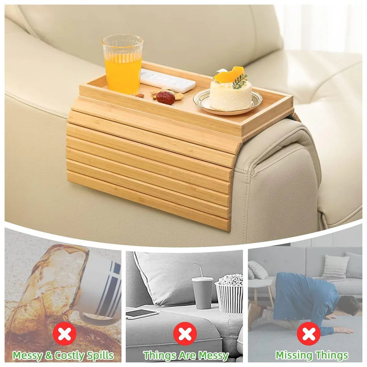 Sofa Armrest Foldable Tray Organizer Dinner Plate Storage Tray Multi-purpose