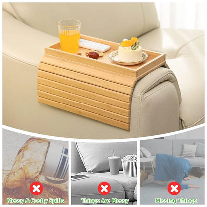 Sofa Armrest Foldable Tray Organizer Dinner Plate Storage Tray Multi-purpose