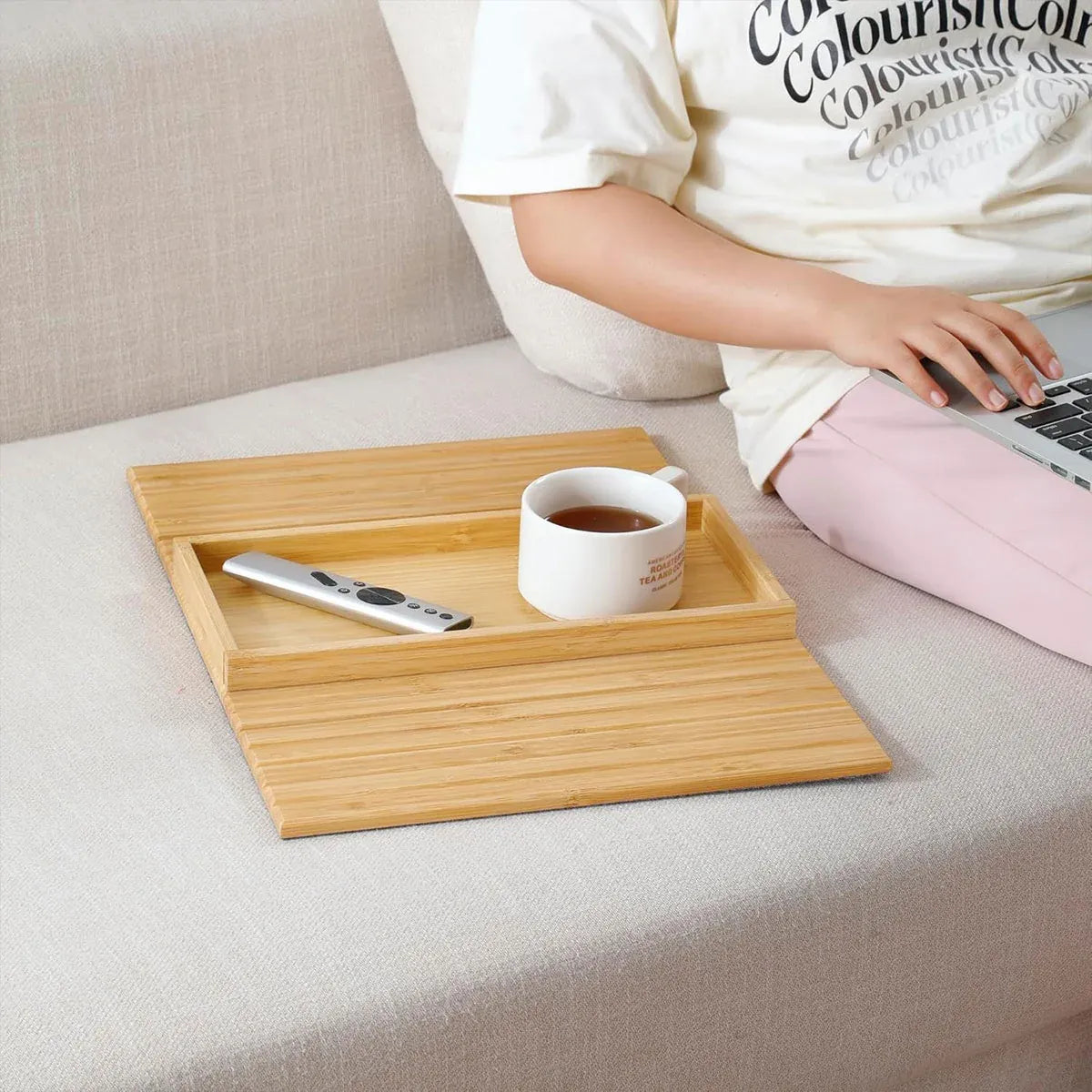 Sofa Armrest Foldable Tray Organizer Dinner Plate Storage Tray Multi-purpose
