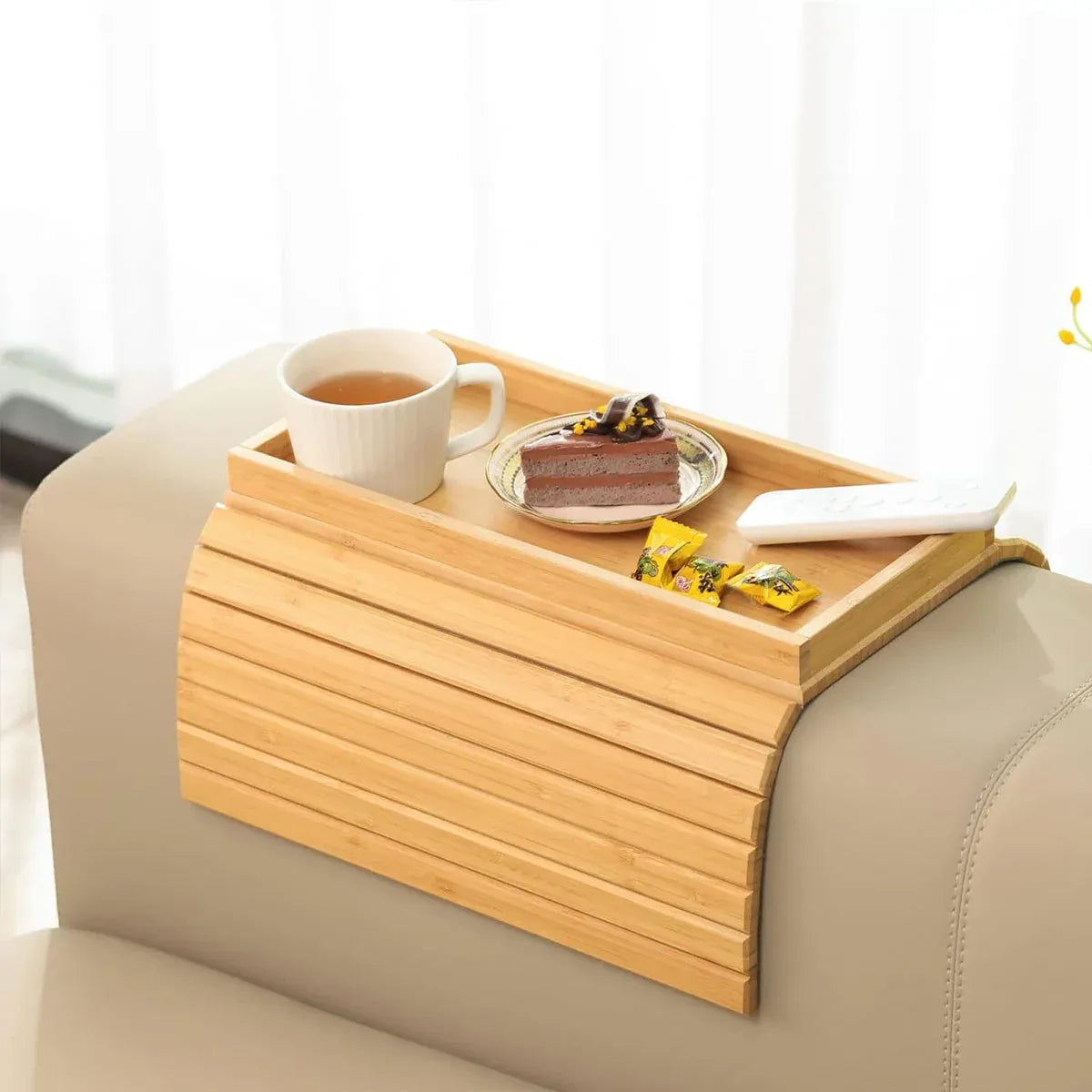 Sofa Armrest Foldable Tray Organizer Dinner Plate Storage Tray Multi-purpose