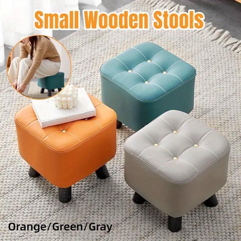 Small Stool Household Sofa Stool Shoes Changing Low Seat for Bedroom and Living - Orange