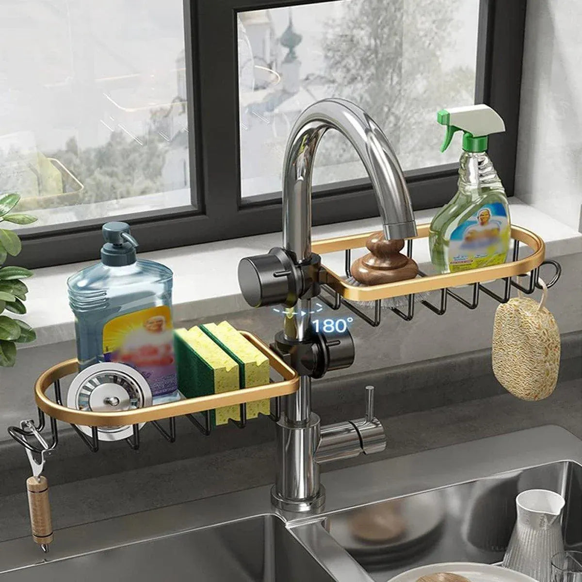 Adjustable Faucet Sink Shelf Drainage Rack Kitchen Storage Organizer for Home