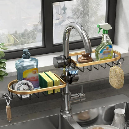 Adjustable Faucet Sink Shelf Drainage Rack Kitchen Storage Organizer for Home