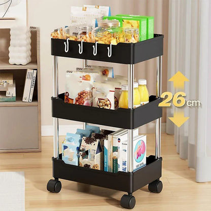 Multi Layer Rolling Storage Cart Kitchen Bathroom Organizer Shelf with Wheels - 3-Black