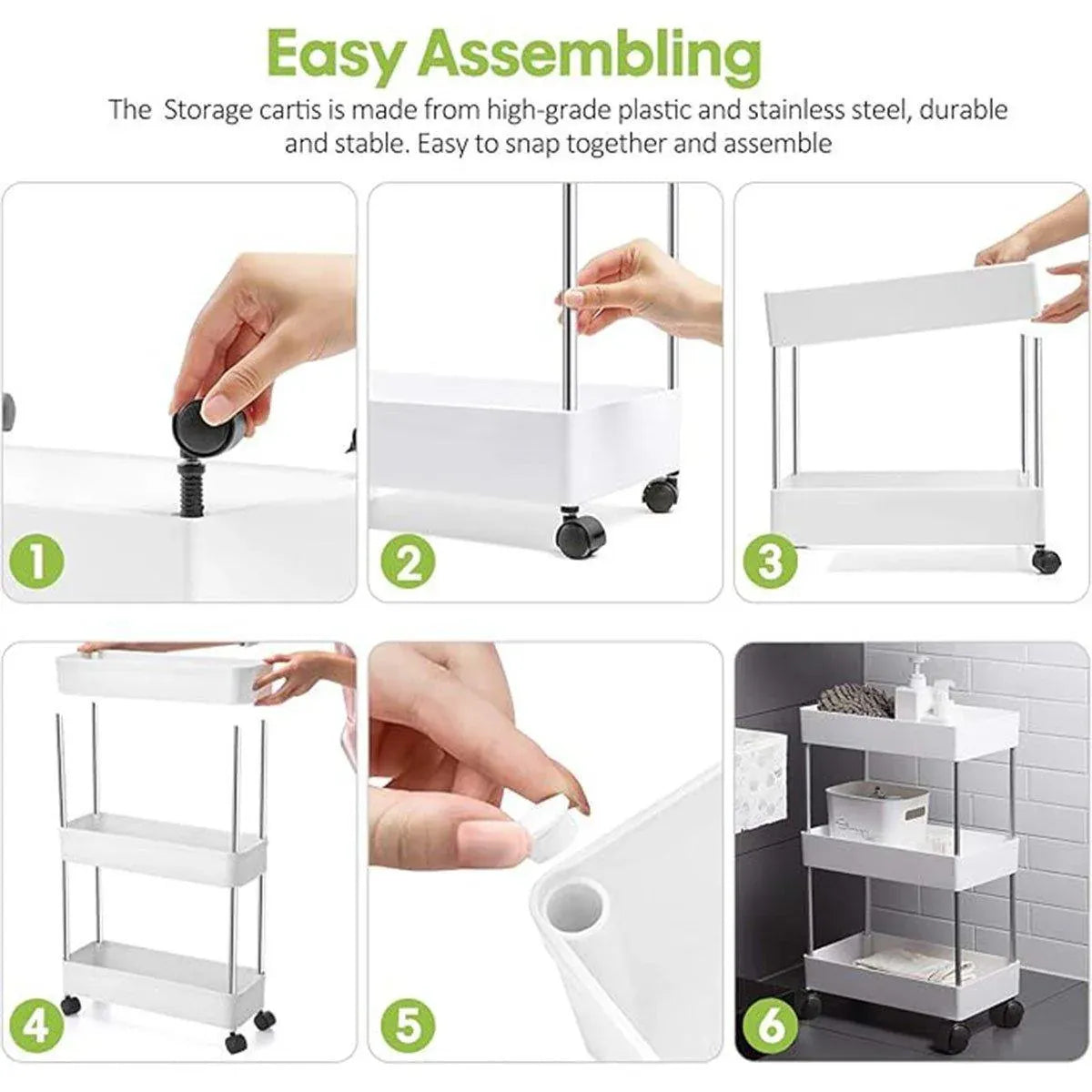 Multi Layer Rolling Storage Cart Kitchen Bathroom Organizer Shelf with Wheels - 3-Black