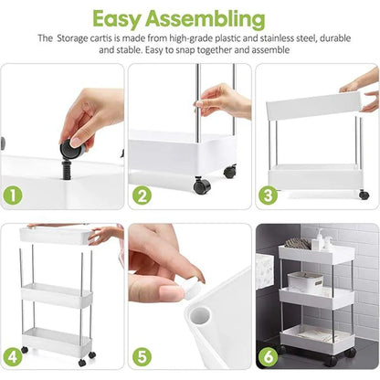 Multi Layer Rolling Storage Cart Kitchen Bathroom Organizer Shelf with Wheels - 3-Black