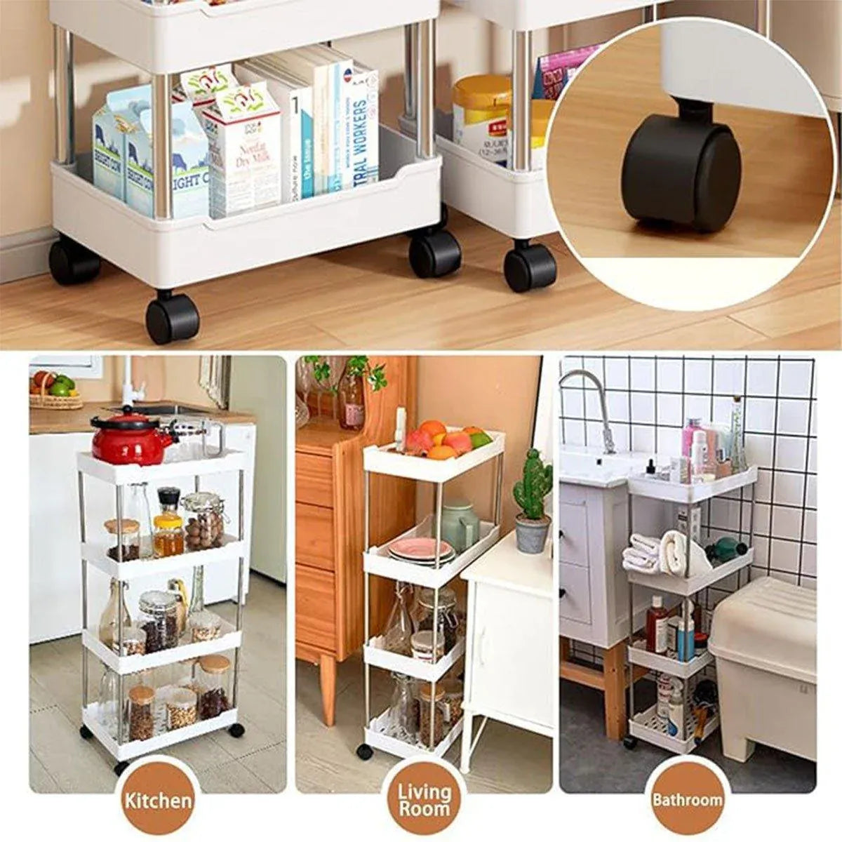 Multi Layer Rolling Storage Cart Kitchen Bathroom Organizer Shelf with Wheels - 3-Black