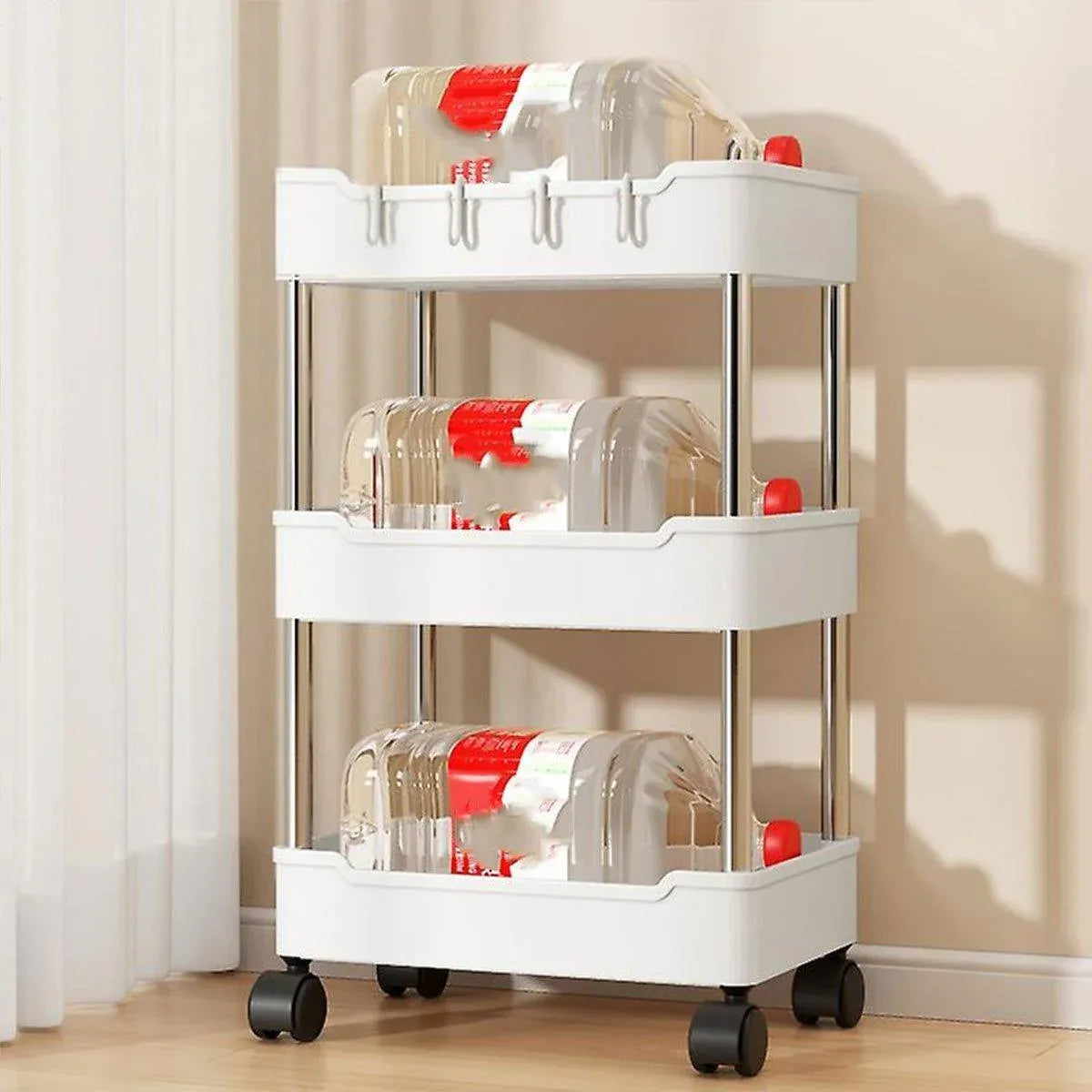 Multi Layer Rolling Storage Cart Kitchen Bathroom Organizer Shelf with Wheels - 3-Black