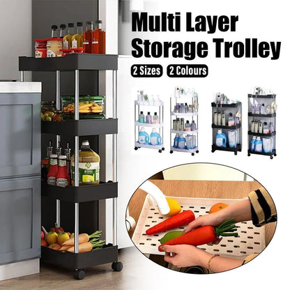 Multi Layer Rolling Storage Cart Kitchen Bathroom Organizer Shelf with Wheels - 3-Black