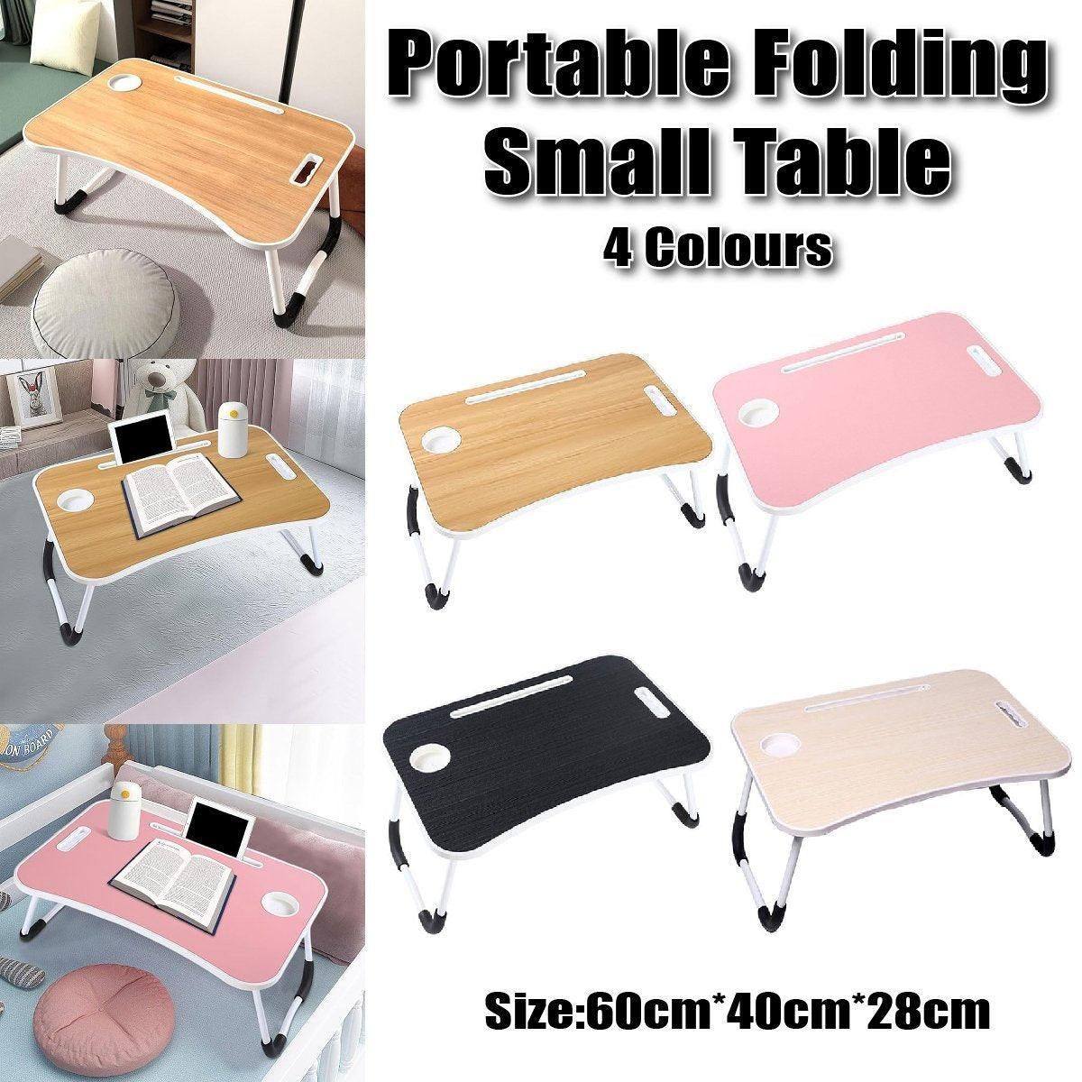 Laptop Bed Table Foldable Lap Standing Desk with Cup Slot for Indoor Picnic Tray - White