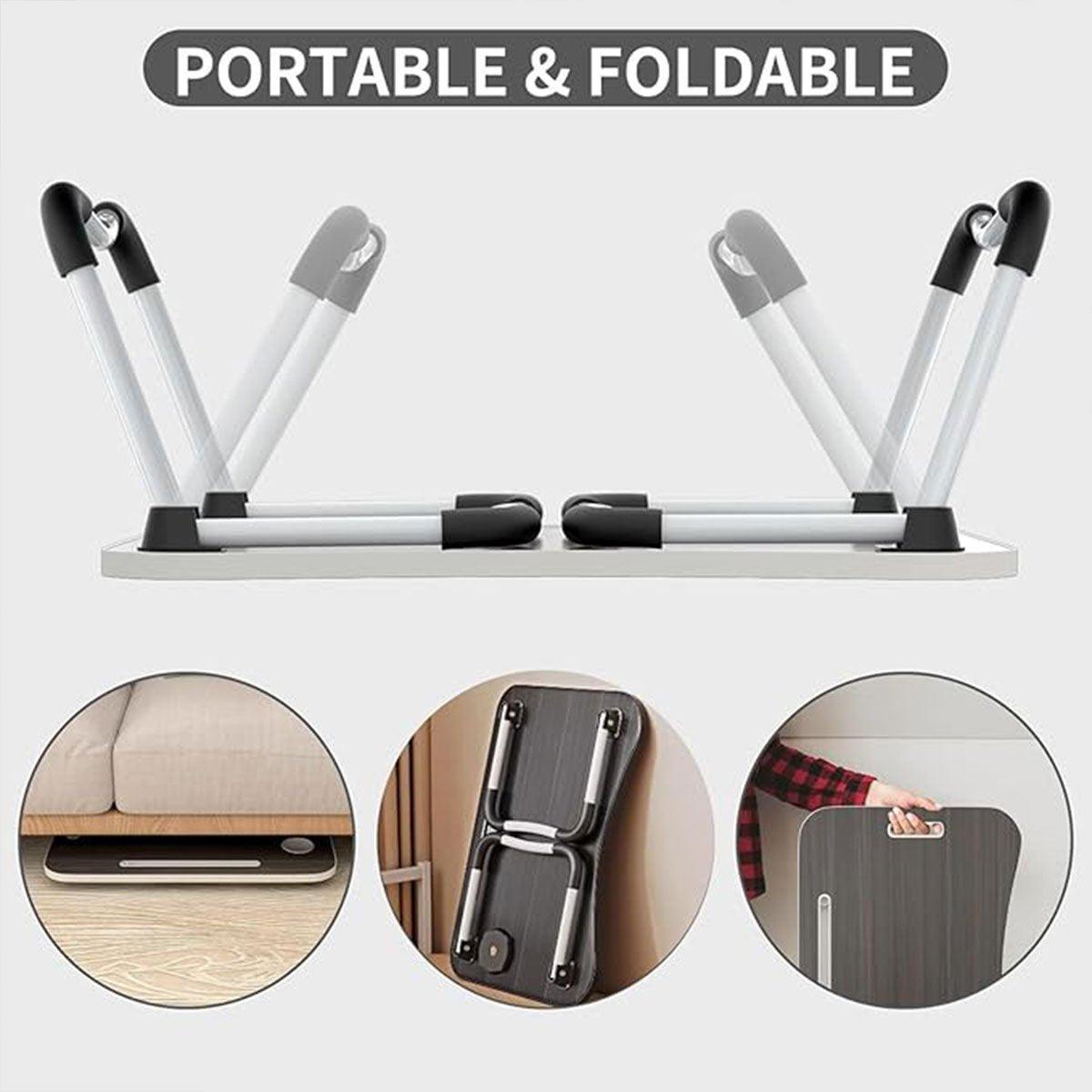 Laptop Bed Table Foldable Lap Standing Desk with Cup Slot for Indoor Picnic Tray - White