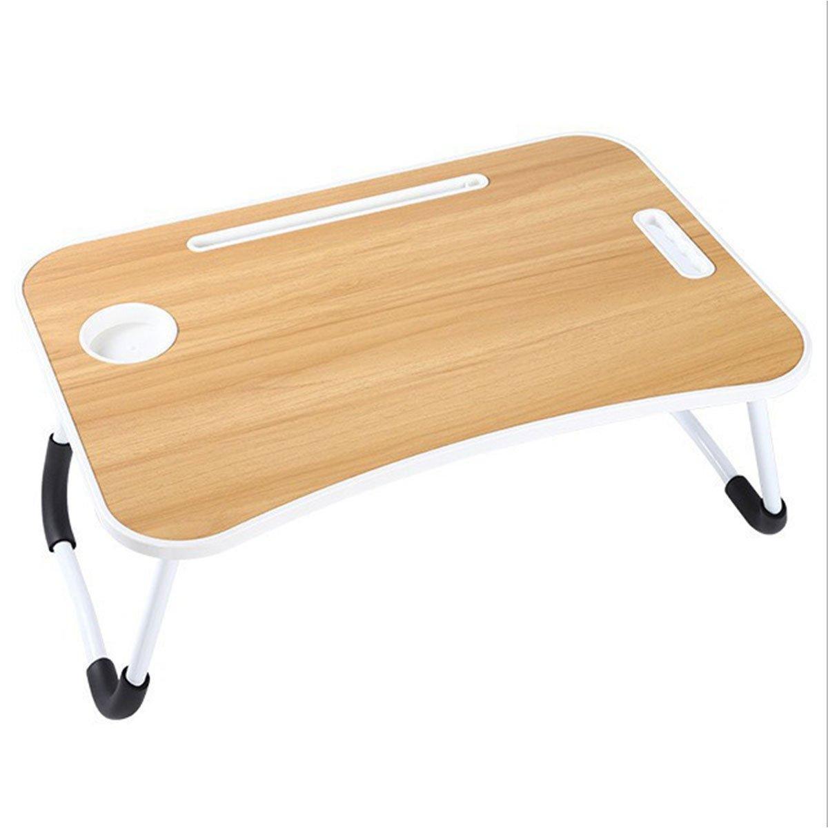 Laptop Bed Table Foldable Lap Standing Desk with Cup Slot for Indoor Picnic Tray - White