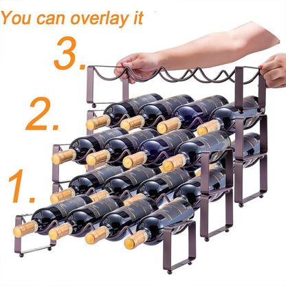 Iron Wine Rack Bottle Holder Metal Display Stand Tabletop Decorative Storage - White