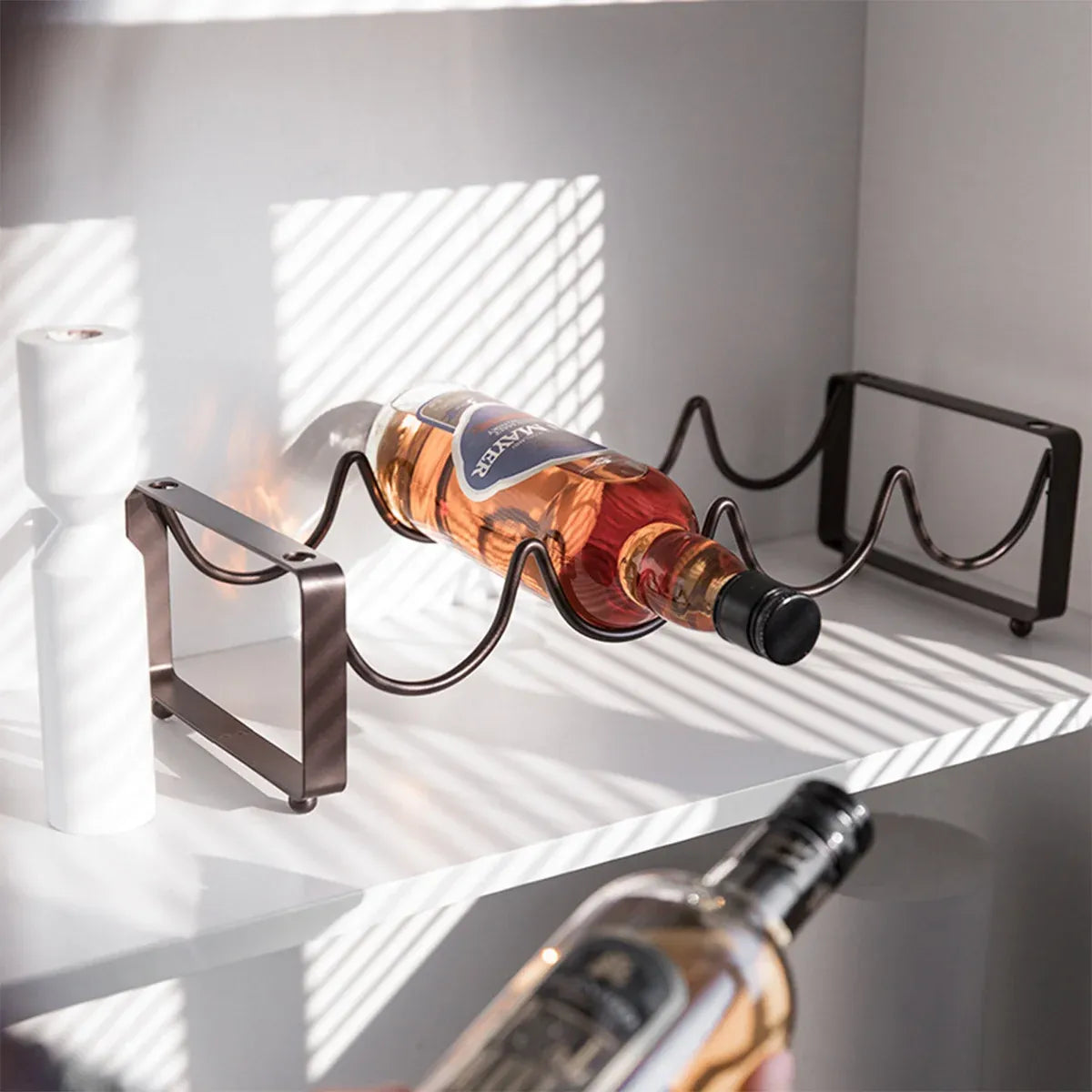 Iron Wine Rack Bottle Holder Metal Display Stand Tabletop Decorative Storage - White