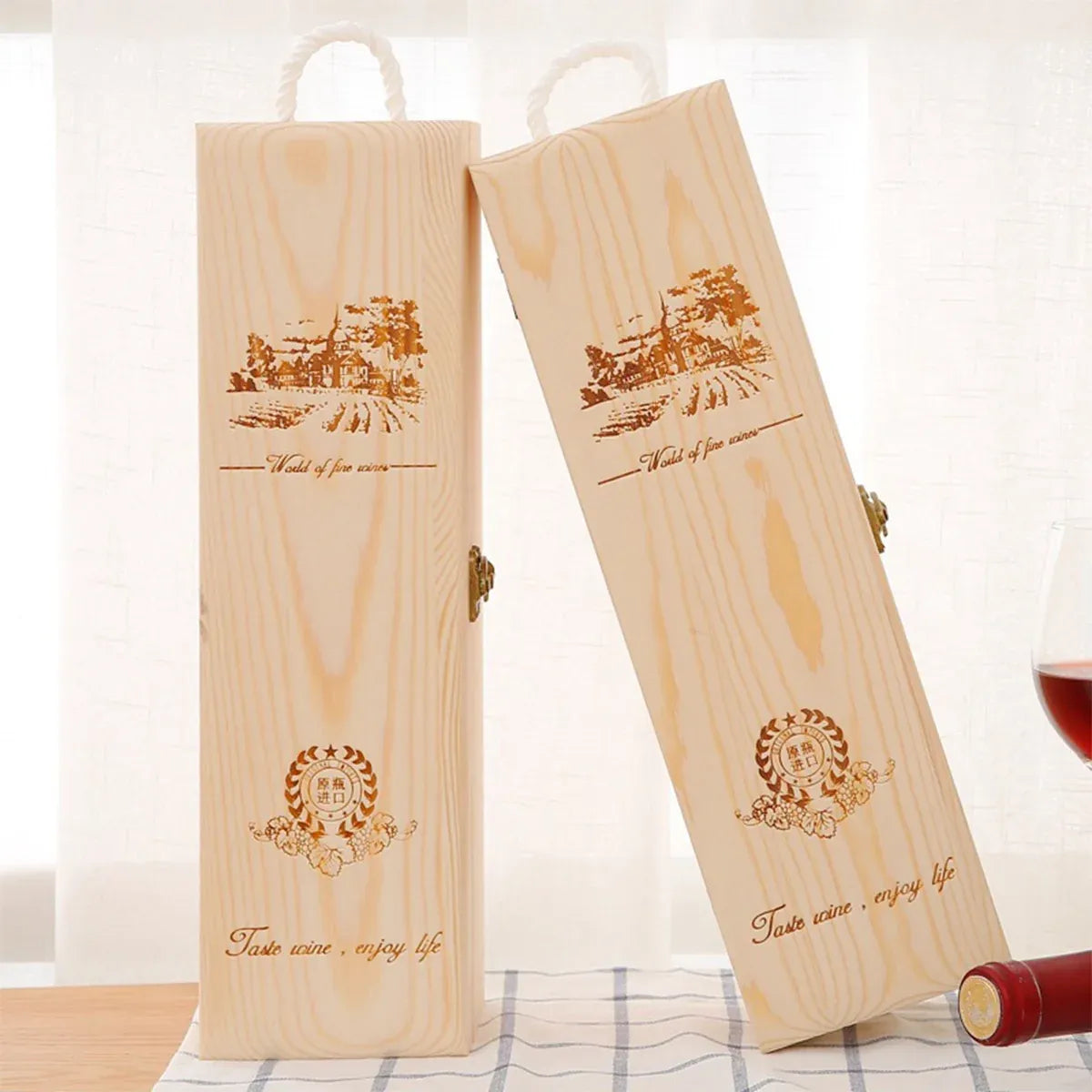 6pcs Red Wine Wooden Gift Box Packaging Storage Box for Wine Bottle Gifts - Single clamshell
