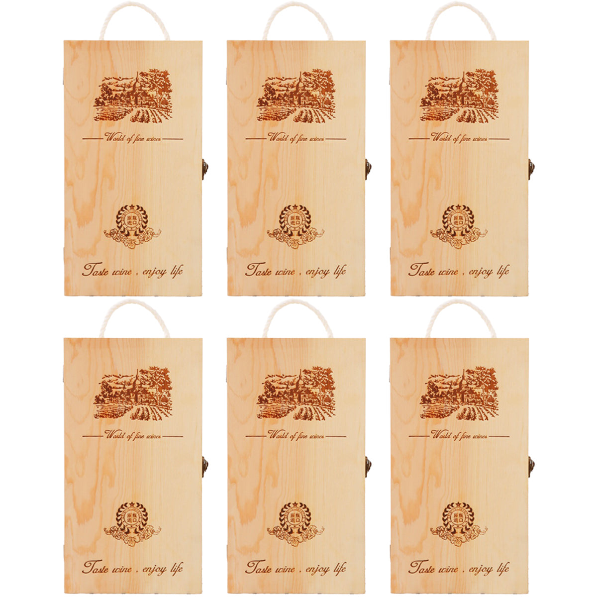 6pcs Red Wine Wooden Gift Box Packaging Storage Box for Wine Bottle Gifts - Single pull-out