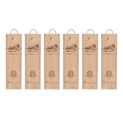 6pcs Red Wine Wooden Gift Box Packaging Storage Box for Wine Bottle Gifts - Single pull-out