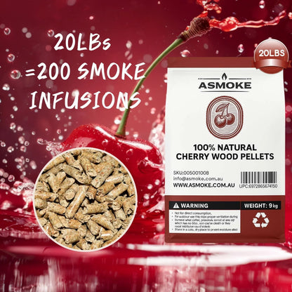 ASMOKE 100% Natural Cherry Wood BBQ Smoker Pellets (9kg / 20lbs)