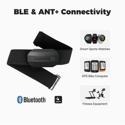 Dual Mode Heart Rate Sensor  ANT+ And Bluetooth Chest Strap Black