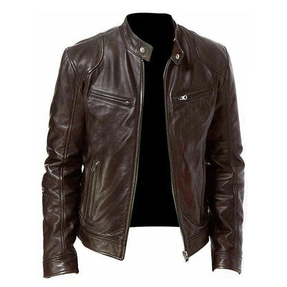 Men's PU Motorcycle Leather Jacket Slim Fit Zipper