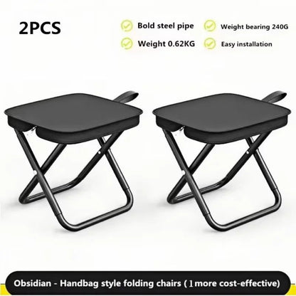 2PCS Portable Folding Backpack Stools Black