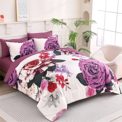 Magenta Purple Rose Garden Comforter Quilted Doona Set