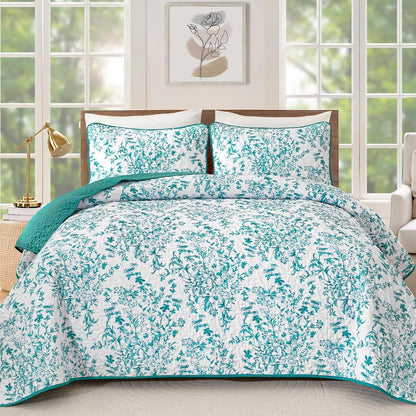 Blue Green Botanical Serenity Coverlet Bedspread Set